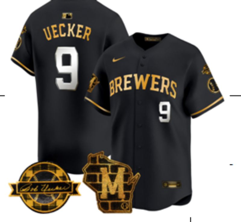 Men Milwaukee Brewers #9 Uecker Black Nike MLB 2025 Jersey 01->youth mlb jersey->Youth Jersey